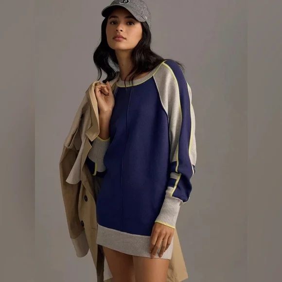 Anthropologie Daily Practice Navy Gray Colorblock Sporty Tunic Mini Dress small - Picture 7 of 7